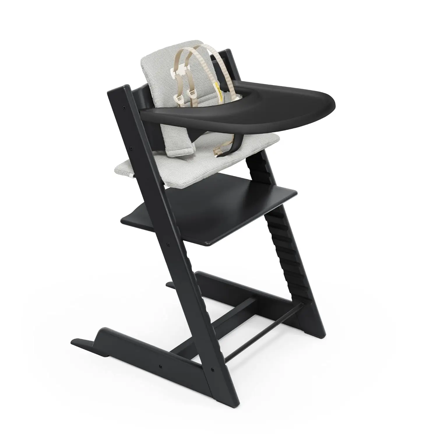 

High Chair and cushion with tray black with Nordic grey - adjustable, convertible,all-in-one high chair for infants and toddlers