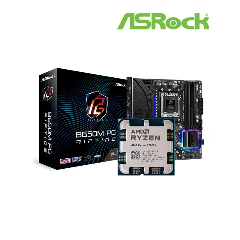 Amd Ryzen 9 7900x R9 7900x Cpu + Asrock B650m Pg Riptide Motherboard