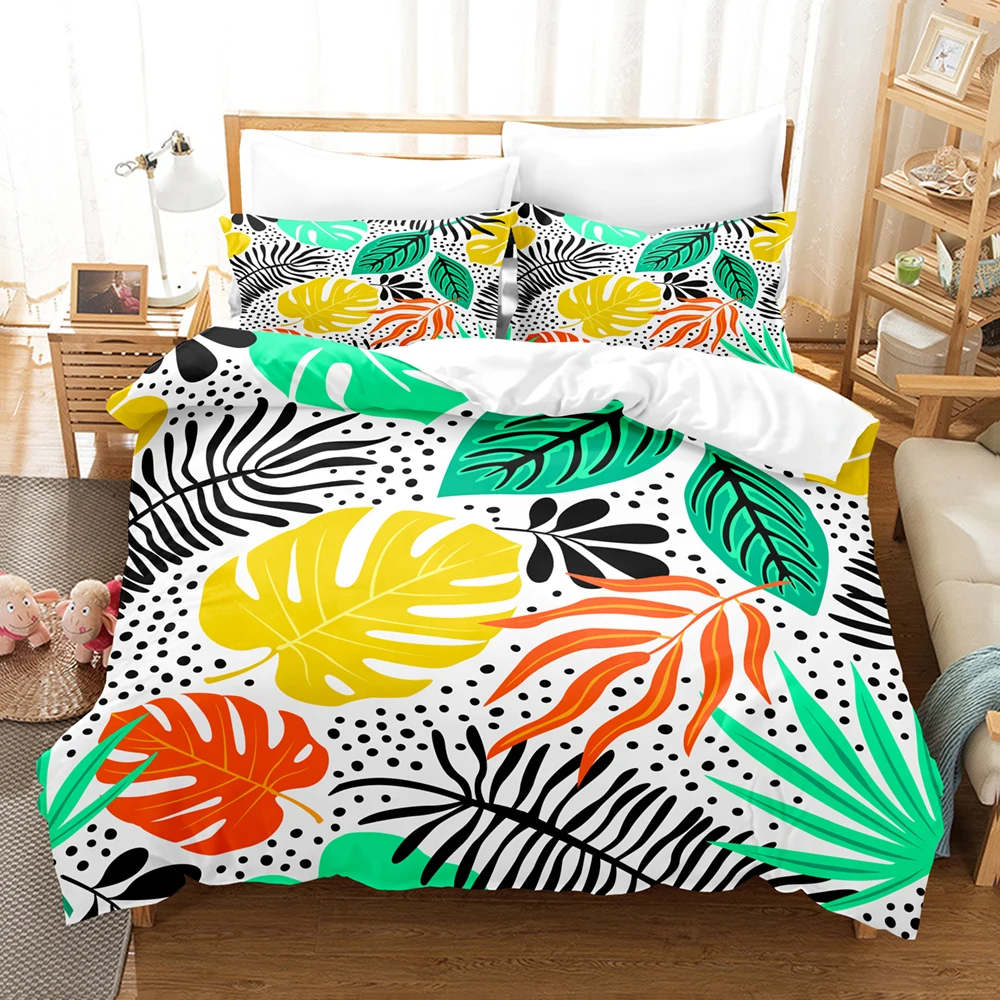 Tropical Palmtree Leaves Bedding Set Simple Quilt Cover Comforter Bed Linen Pillowcase 2/3pcs King Queen Size