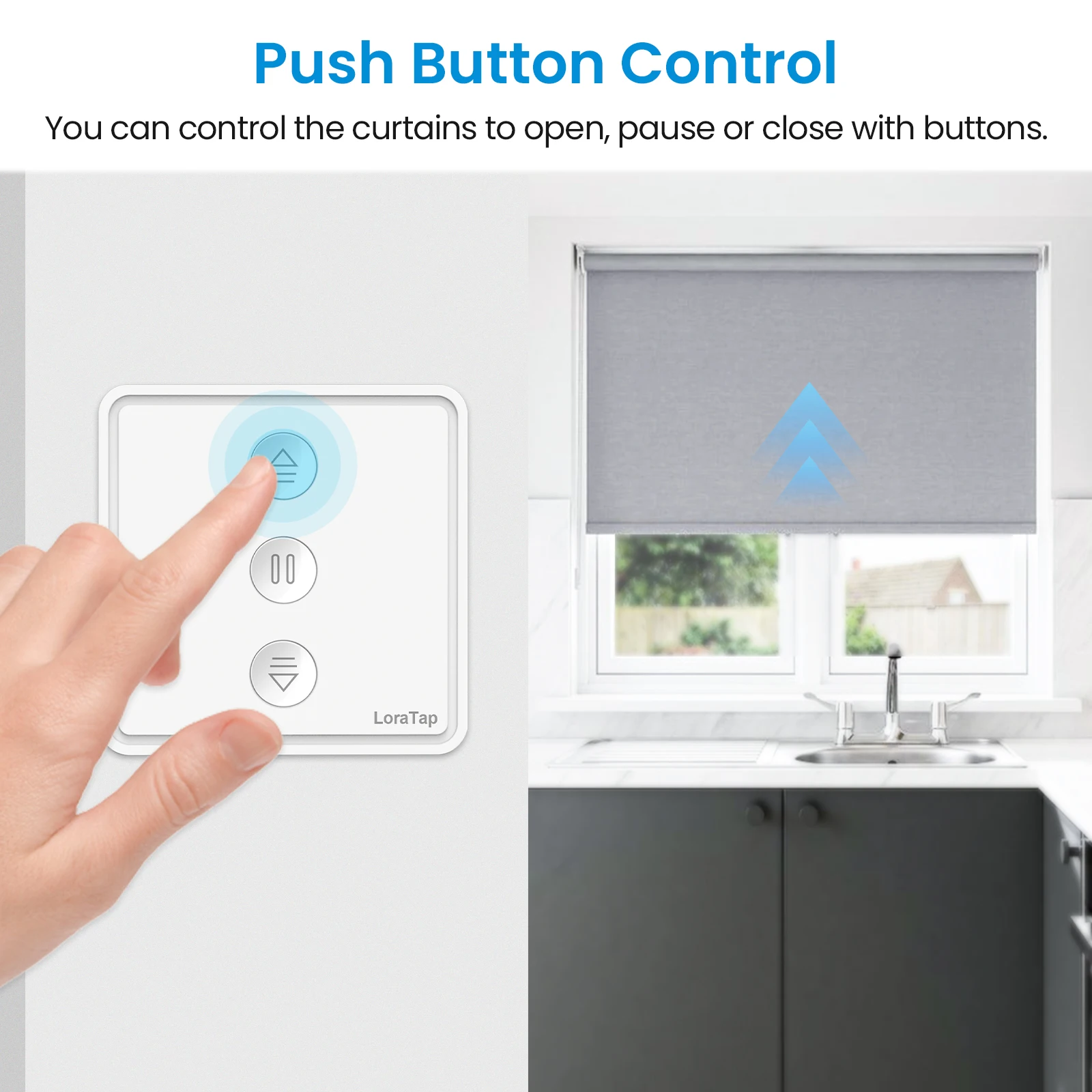 LoraTap roller blind switch with push button design