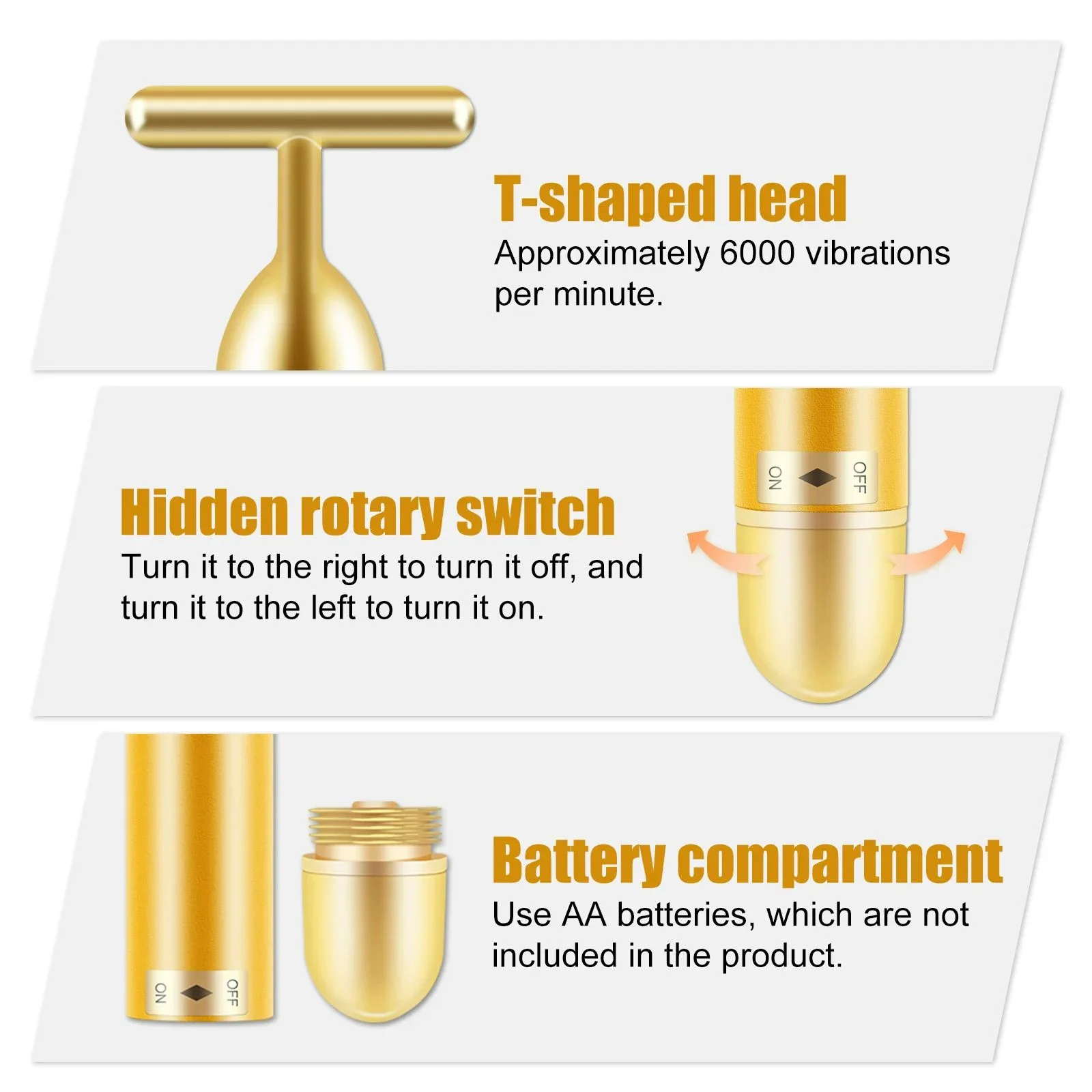 Energy 24K Gold T Beauty Bar Facial Roller Massager T-Shape Lips Tattoo Fog Eyebrow and Lip Pulse Firming Face Massage Lift Tool