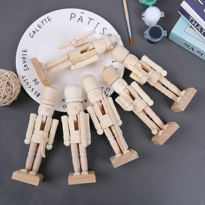 1Pcs/6Pcs Wooden White Embryo Nutcracker Doll Soldier Miniature Figurines Handcraft DIY Puppet Ornaments Home Decor Toy