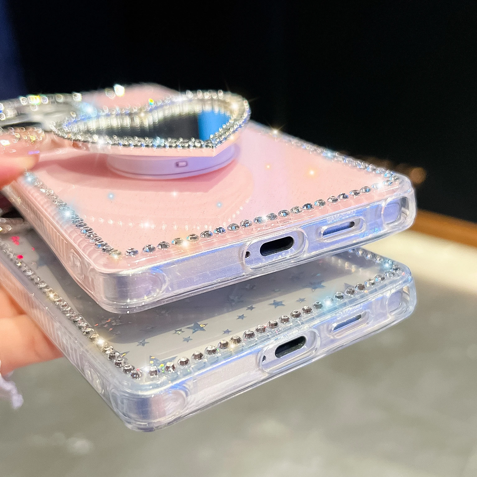 Luxury Love Heart Mirror Diamond Bling Holder Phone Case