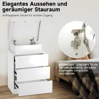 Белая прикроватная тумбочка с 3 ящиками, 4-сторонняя глянцевая прикроватная тумбочка, светодиодное освещение, приставной столик для спальни. — изображение 3