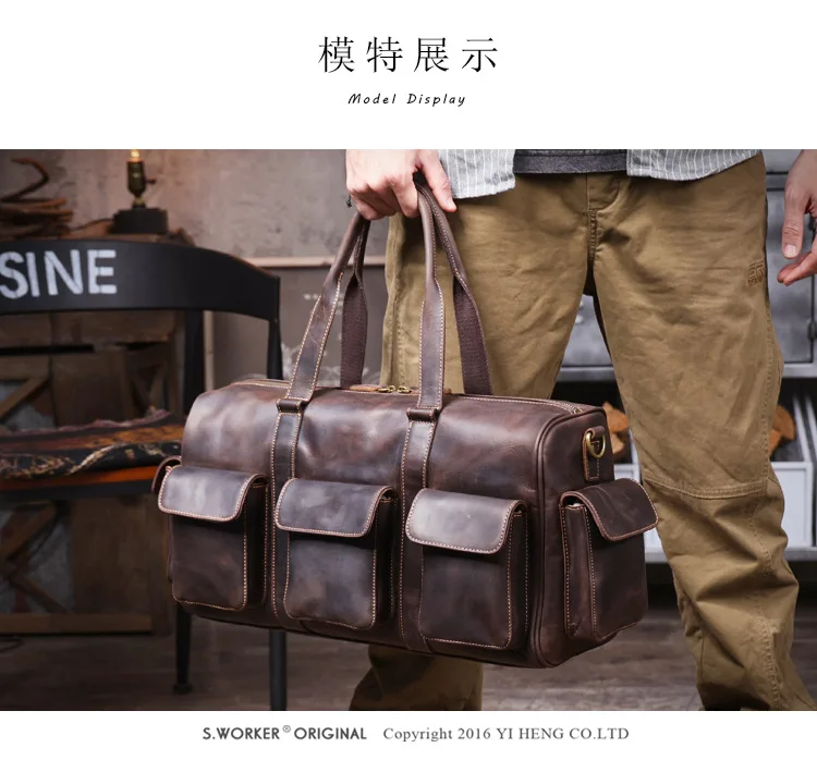 PNDME lässige Designer-Reisetasche aus echtem Leder für Herren, Vintage-Luxus-Handtasche aus Crazy-Horse-Rindsleder mit großem Fassungsvermögen – Detail 3