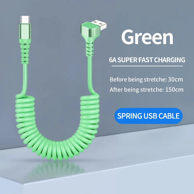 Fast Charging Coiled USB C Cable - Retractable Data and Charge Cord