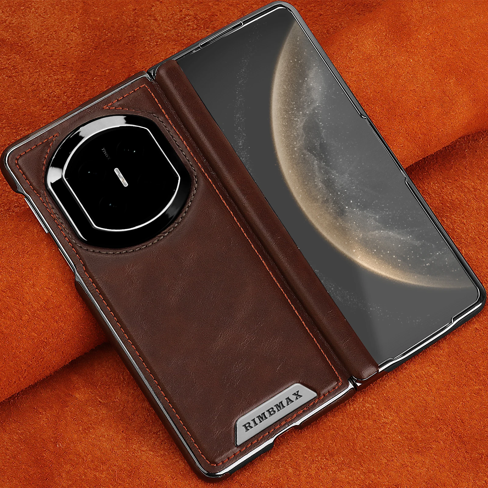 Leather Central Axis Phone Case with Magnetic Wireless Charging and Electroplating Protection