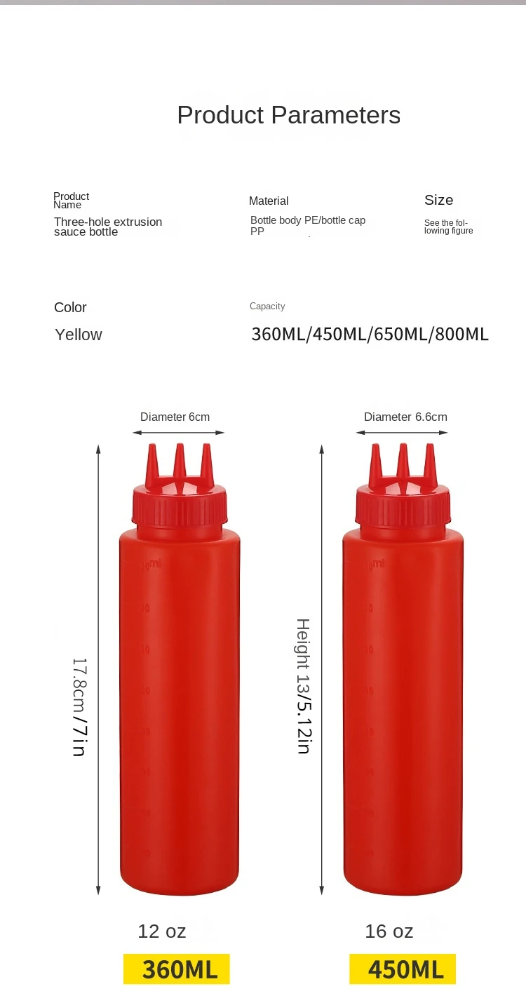 Squeeze Bottle 3 Holes Tomato Mustard Bottle Condiment Dispenser Sauce Vinegar Ketchup Cruet Sauces Container  Sauce Bottle