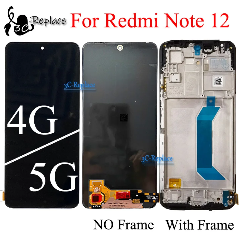 Amoled TFT 6.67 For Xiaomi Redmi Note 12 4G 5G 22111317I 22101317C LCD  Display Touch Screen Digitizer Assembly / Frame
