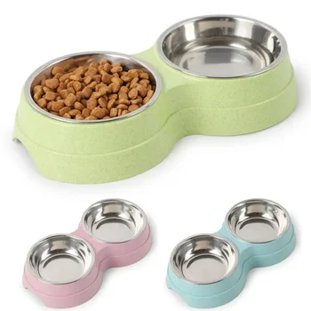 Double Pet Bowls- Dog or cat Food/ Water Feeder- Stainless Steel Pet Drinking Dish ( Dish removes for cleaning) 1