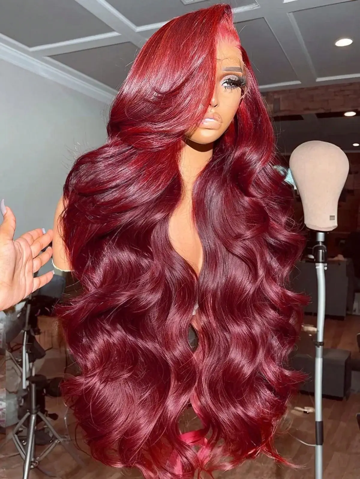 34 Inch 99J Burgundy Lace Front Wigs Human Hair 13x4 HD Transparent Body Wave Lace Front Wigs Human Hair Pre Plucked 3