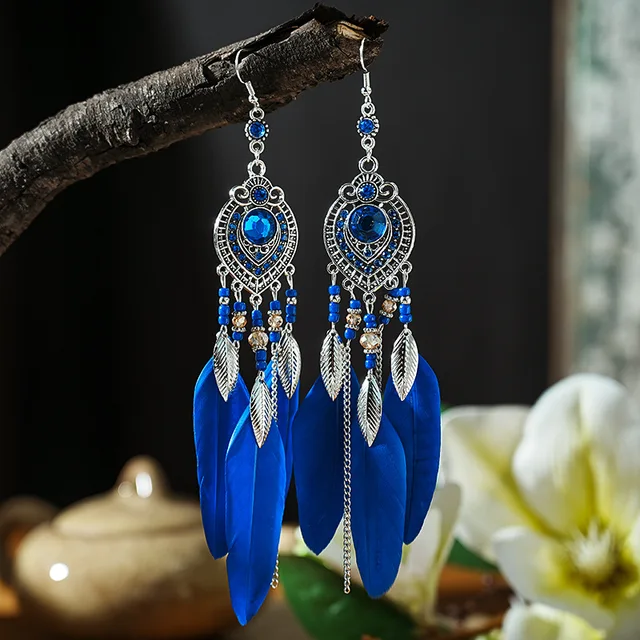 Stud Earrings Royal Blue Tassel Earrings Austrian Crystal Stud