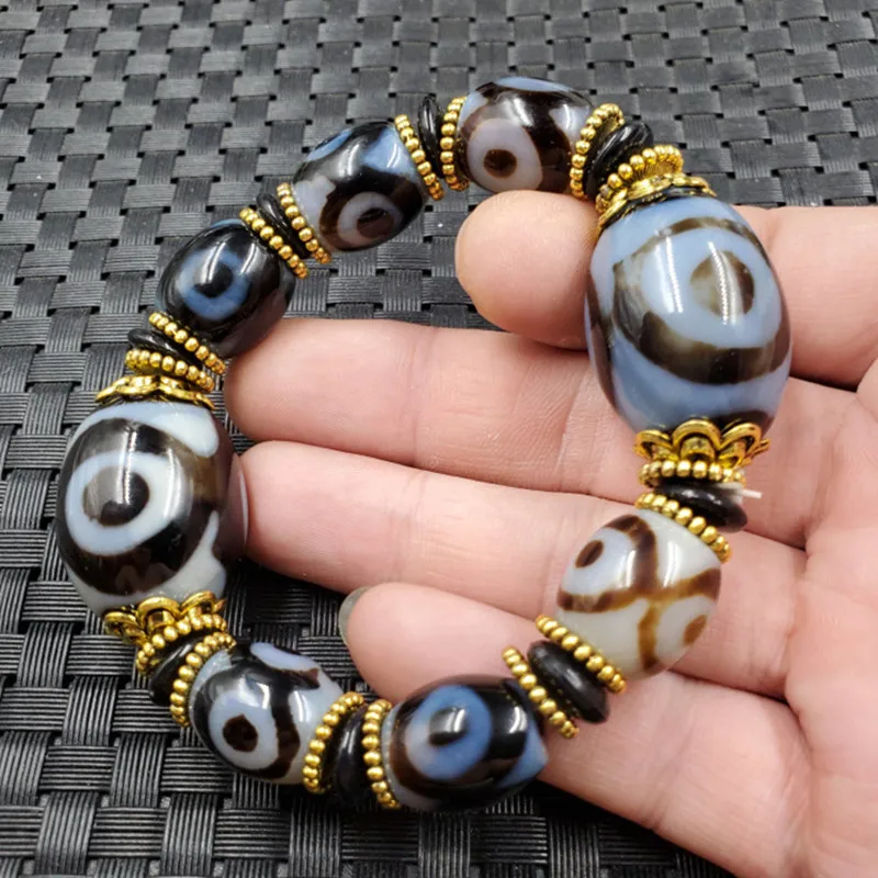 

Jade dragon stone black onyx barrel beads bracelet three-eyed tianzhulutong wholesale jewelry making supplies
