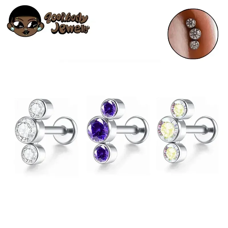 ASTM F136 Titanium Piercing 16G Internal Thread Lip Cartilage Piercing 5A Zircon Opal Tragus Earrings Body Piercing Jewelry
