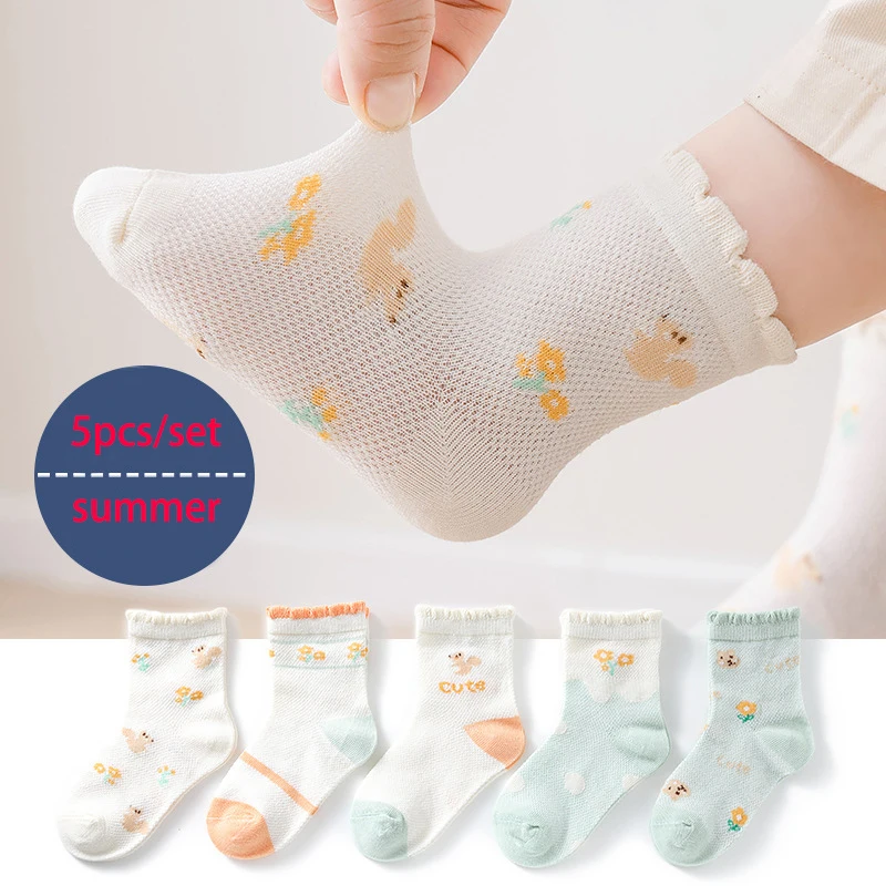 Autumn Boy Girl Short Sock Baby Mesh Thin Socks Cotton Toddler Sock 5 Pairs/set Summer kids socks