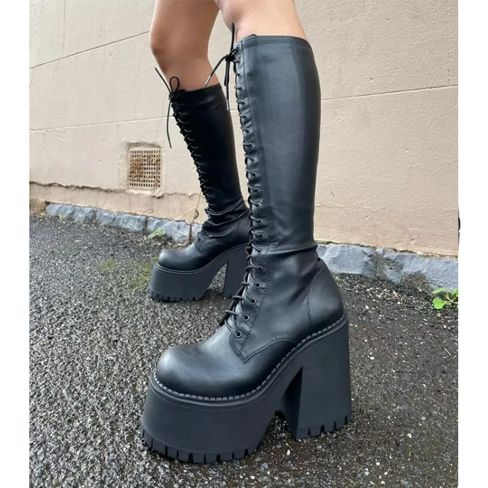Knee High Boots Chunky Heel Chunky Platform Knee High Boots