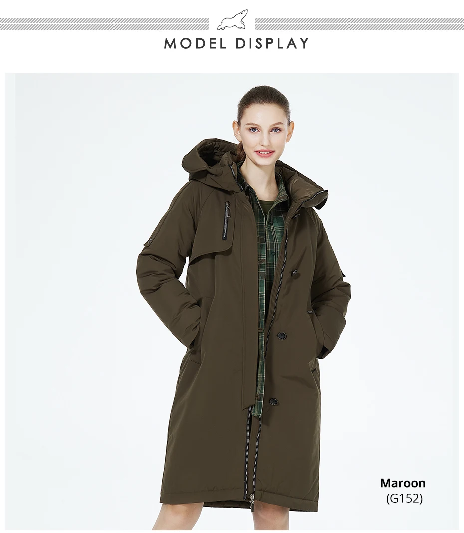 ICEbear 2023 New Winter Womens Jacket with Hood Warm Thickened Coat Windproof Parka With Belt GWD22599I