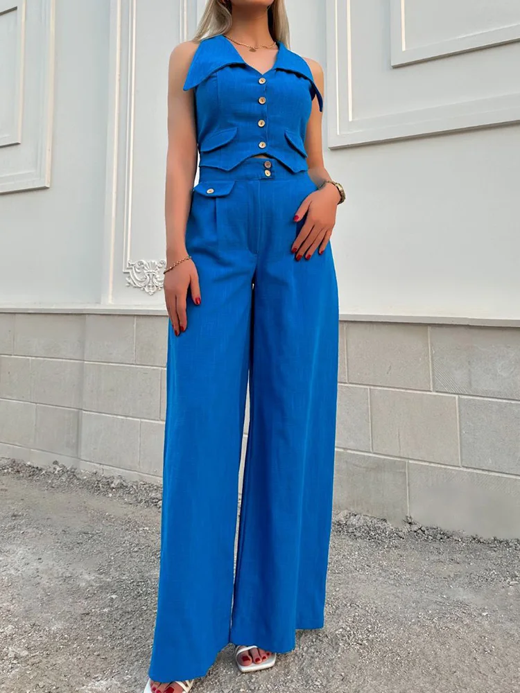 

Комплект из двух предметов Женский, Элегантная короткая рубашка и штаны, длинные брюки с завышенной талией и широкими штанинами, облегающий офисный костюм, на лето