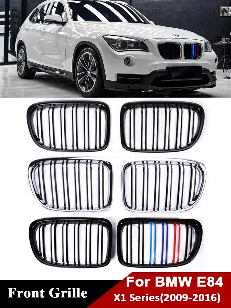 

For BMW X1 E84 Carbon Fiber Refiting Front Bumper Kidney Grill Double Single Slat M Color Chrome Grille SDrive XDrive 2009-2016