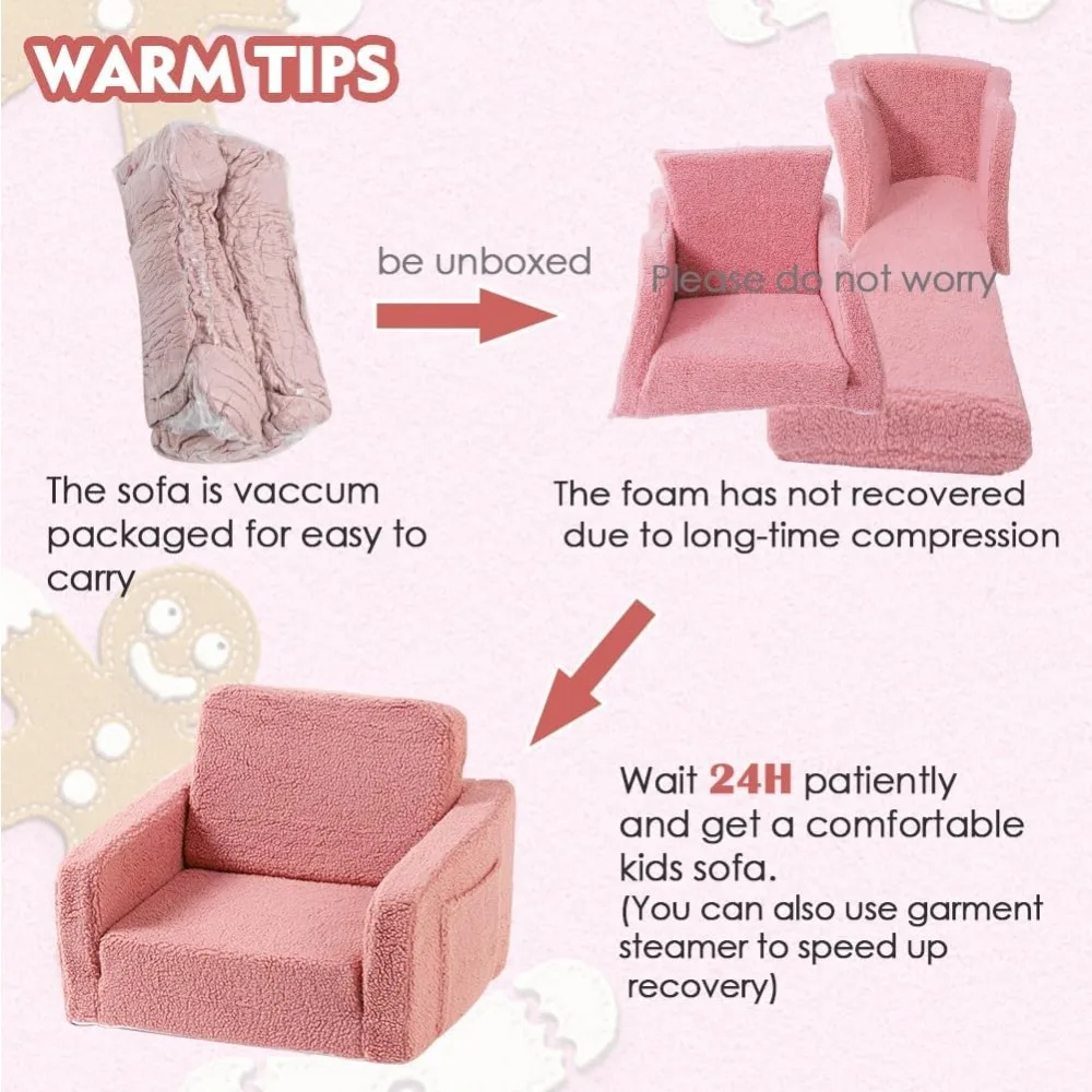 Kids Sofa Couch Fold Out, Baby Toddler Comfy Soft Chair , Flip Out Foldable Children 2 in 1 Convertible Sofa to Lounger 5