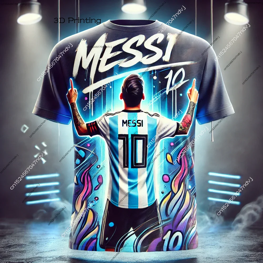 חולצת כדורגל חדשה לבנים/גברים עם דוגמת מסי 3D, קיץ, נושמת, שרוול קצר, חולצת ספורט ארגנטינאית מיוחדת לכדורגל