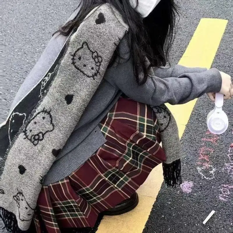Sanrios Hello Kittys Scarf Kawaii Japanese Style Scarf Lolita Uniform Decoration Winter Keep Warm Anime Cartoon Girls Gift