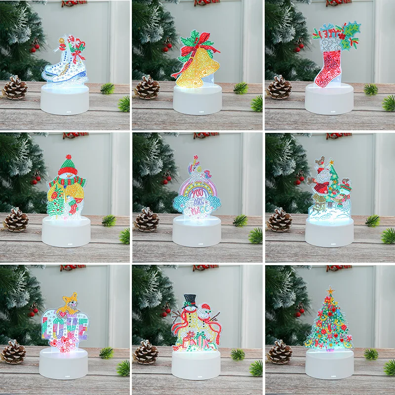 

DIY Diamond Painting LED Light Christmas Lamp Cartoon Diamond Embroidery Night Light Table Lamp Home Decoration Christmas Gift