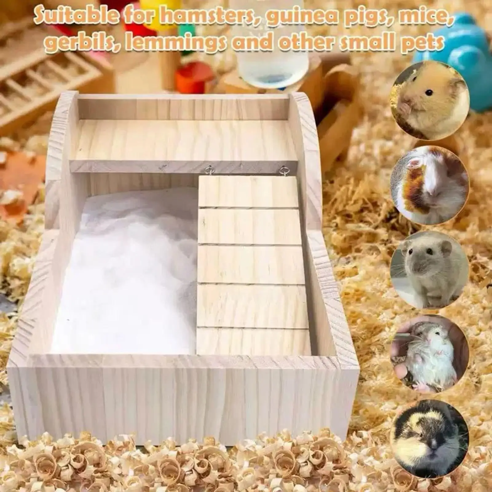 Hamster Sand Bath Container Wooden With Ladder Container Hamster Bathtub Toilet For Enrichment Pet-Care Comfort Home Cage