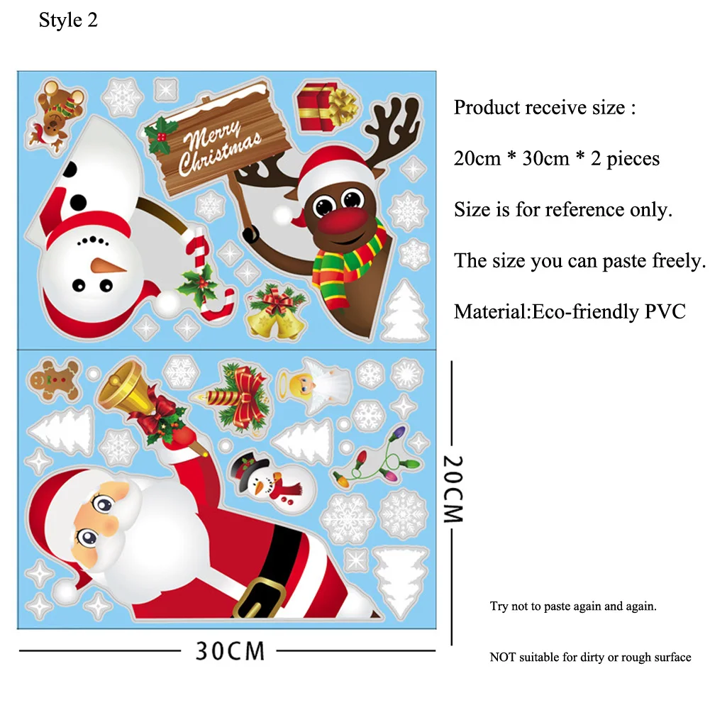Wall Window Stickers Christmas Snowman Deer Santa Claus New Year Decoration Mural Room Home Decor Electrostatic