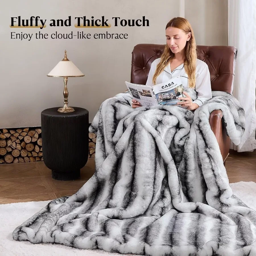 Luxury Faux Fur Blanket Soft Warm Plush Blankets for Couch Sofa Bed Fluffy Thick Throws for Bedroom Office Living Room Decorati