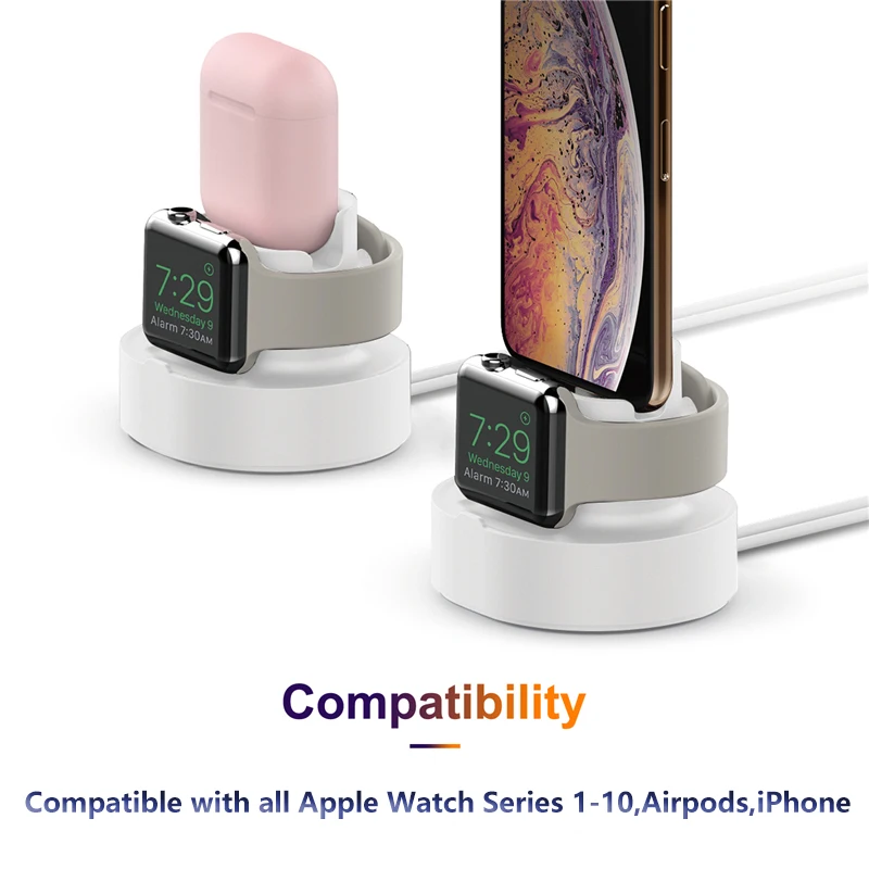 2-in-1 Silicone Stand For Apple Watch iphone Airpods Charging Base iwatch Night Dock IPhone14 15Pro Max
