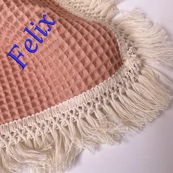 Personalized Name Tassel Baby Blanket Newborn Waffle Cotton Swaddle Newborn Stroller Blanket Bedding Infant Nap Bed Cover