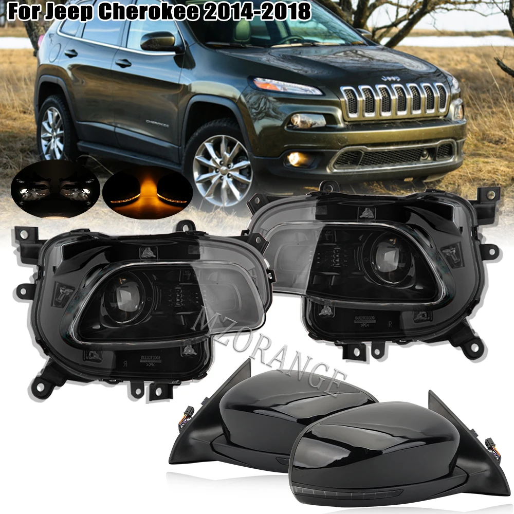 

For Jeep Ckerokee 2014 2015 2016 2017 2018 Halogen Headlights + Rearview Mirror Assembly (12 Wires)