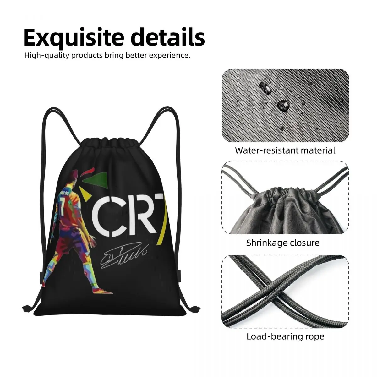 Cr7 Cristiano Ronaldo Signature Drawstring Bags Sports Backpack Gym Sackpack Football String Bag for Cycling