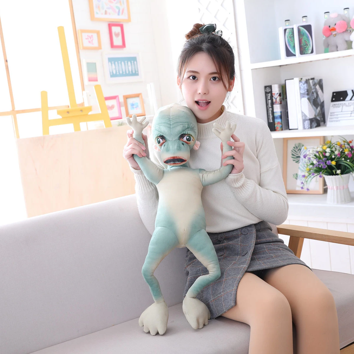 60cm 그린 E.T. 봉제인형 환상적인 외계인 무서운 어둠 인간 모양 인형 집 장식 남성 선물