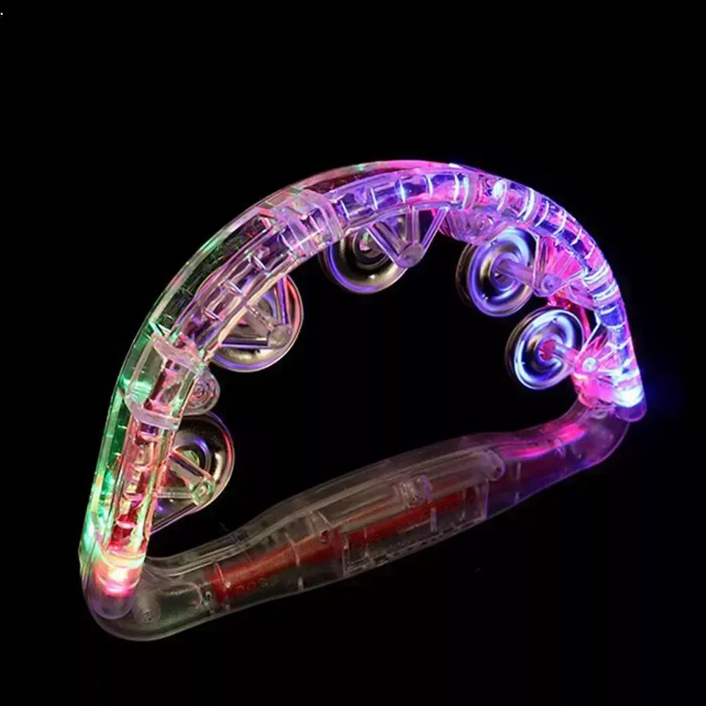 SPORTFUNSF Flashing Tambourine LED Light Up Sensory Toy For Kids Musical Instrument Shaking Noisemakers Three Color Light Concer