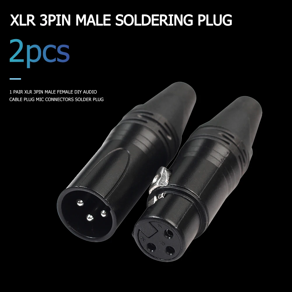 XLR 수 암 DIY 오디오 케이블 커넥터, 납땜 플러그 (빨간색), 1 쌍, 3 핀