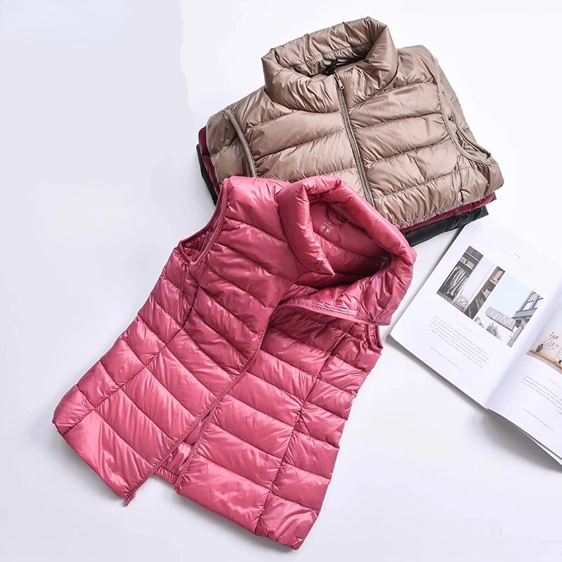 

2023 New Autumn Winter Women Ultra Light Duck Down Vest Jacket Women 90% White Duck Down Vest Sleeveless Coat