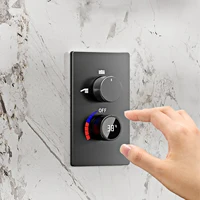 Système de douche minimaliste gris anthracite en laiton, affichage numérique LED mural élégant, mitigeur de salle de bain dissimulé avec mode pluie anti-brûlure 3