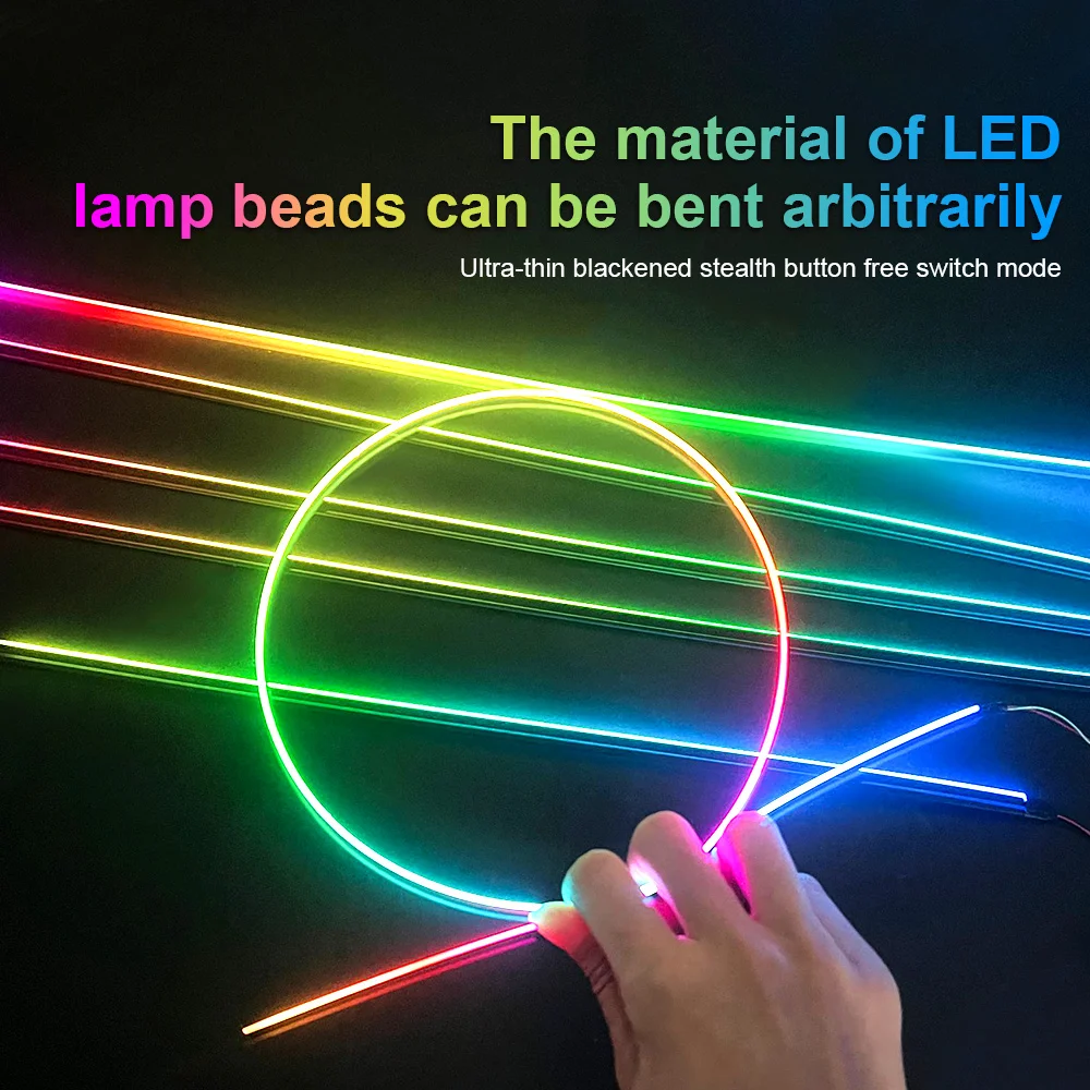 자동차 주변 조명 213 컬러 LED 아크릴 스트립, 인테리어 레인보우 스트리머, 원격 분위기 램프, 숨겨진 블랙 라이트 스트립, 18 인 1
