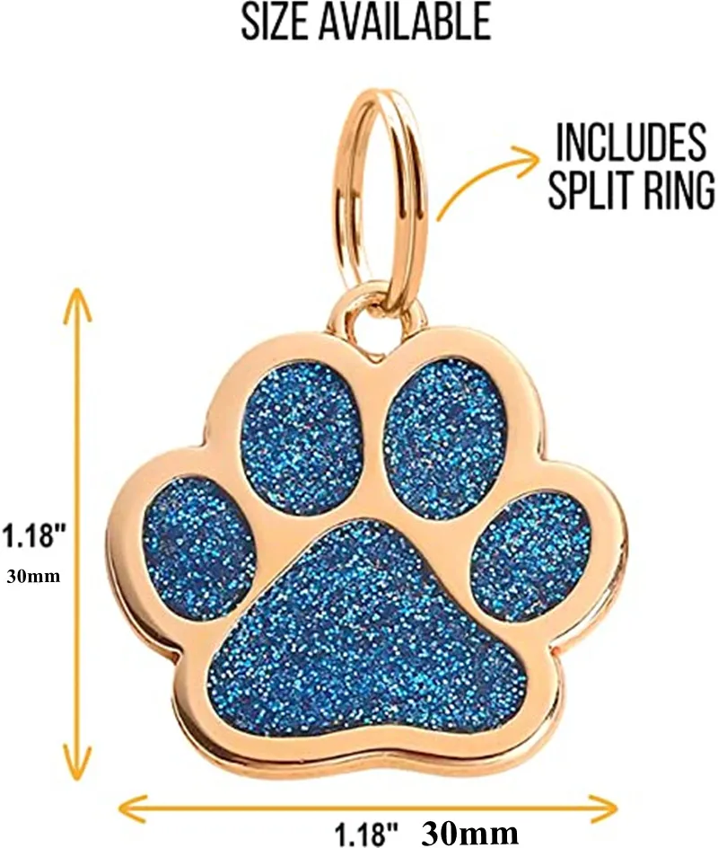 Medagliette Personalizzate Per Cani E Gatti – Acciaio Inox Con Incisione Laser E Glitter, Forma A Zampa (1,7x1,6 Cm)