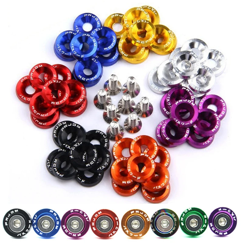 10 pcs Aluminum Car Fender Bumper Engine Washer Bolts JDM M6x20mm Modified Hex Fasteners Concave Screws Universal car accessories,auto fasteners,auto accessories,car screws,kids trousers,fender washers
