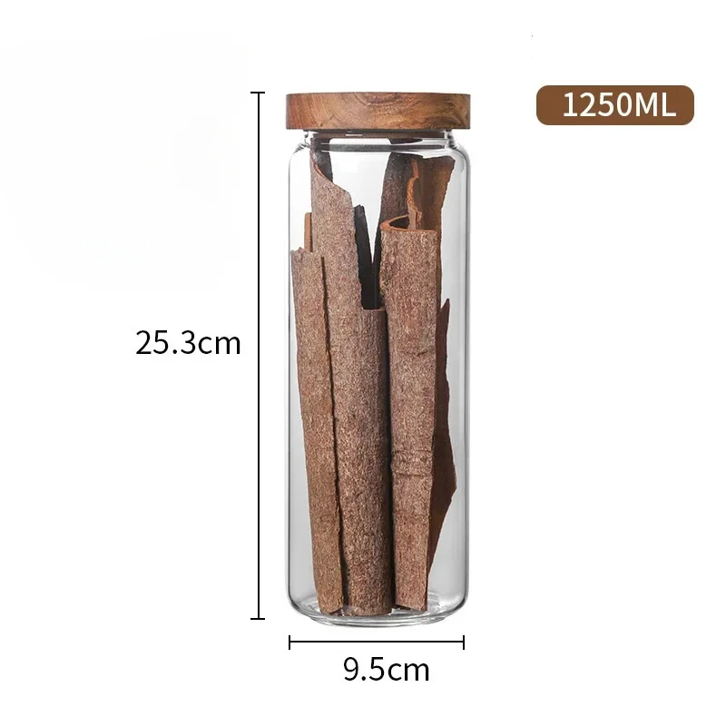 Wood Lid Glass Airtight Kitchen Storage Canister and Dispenser