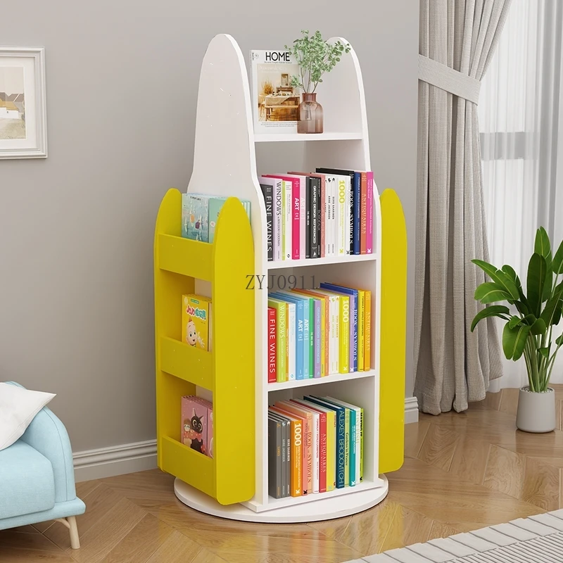 Simple small rocket rotating bookshelf children's picture book rack living room shelf