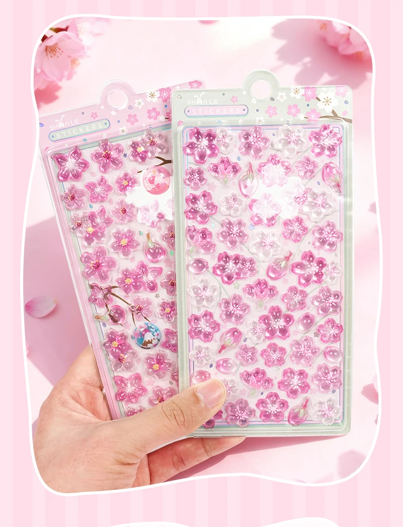 Cherry Blossom Petal Sakura Drop 3D Relief Stickers Scrapbooking DIY Journaling Stationery Diary Decor School Cute Stickers