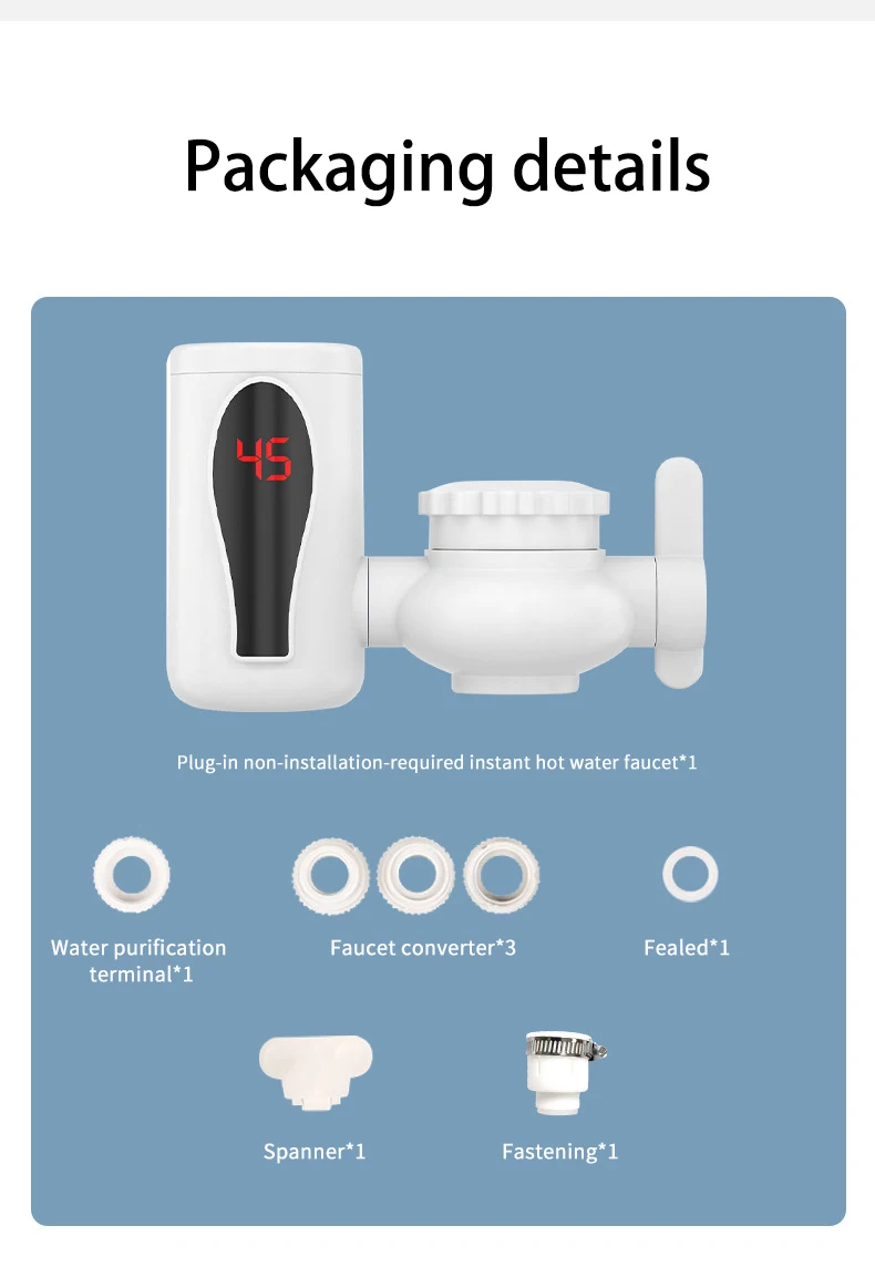 Instant Electric Hot Water Faucet with Digital Display, Rapid Heating Tap for Ki