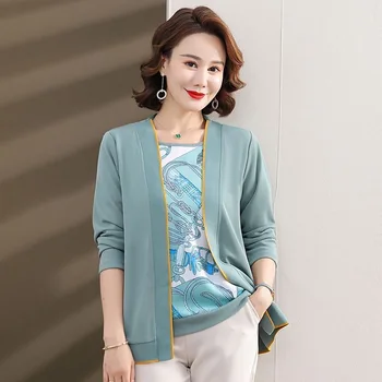 Solid Two Pieces Sets Sweater Women 2026 New  Spring Autumn Mother Sweater Pull Femm T-shirt+ Cardigans Suit Sweater For Women 1
