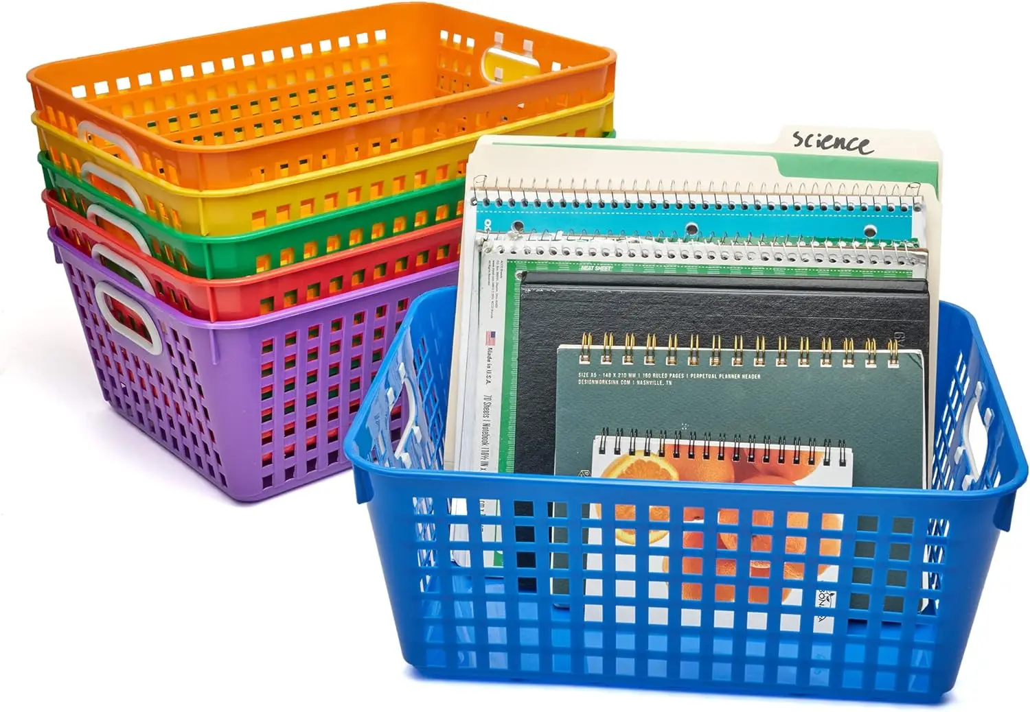 

Storage Baskets with Handles, Bins for Books & Supplies, Organize Classroom & Home, 13\u201D x 10\u201D, Rainbow Colors Small p