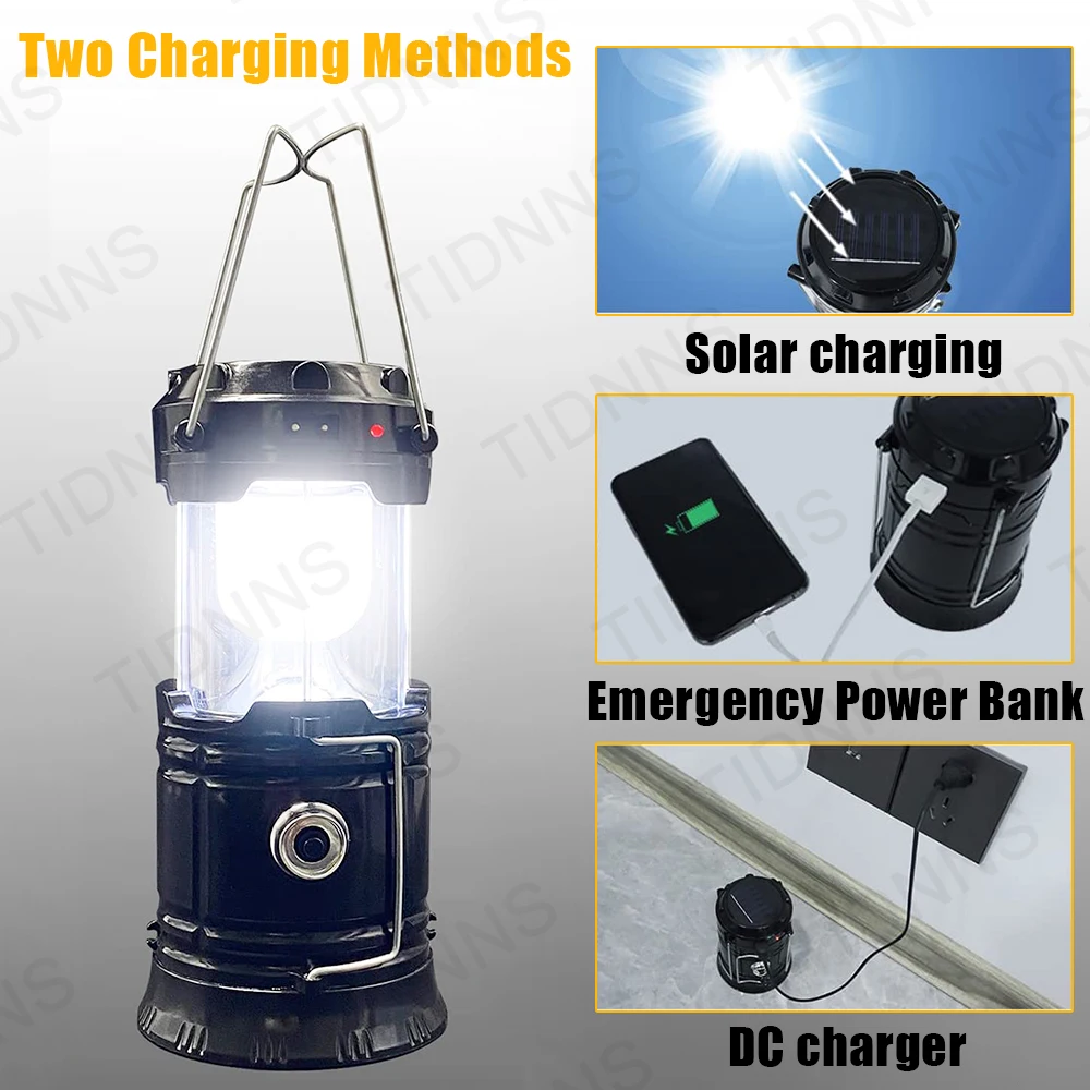 Collapsible Portable LED Camping Lantern Lightweight Waterproof Solar USB Rechargeable Flashlight For Outdoor Home Emergency
