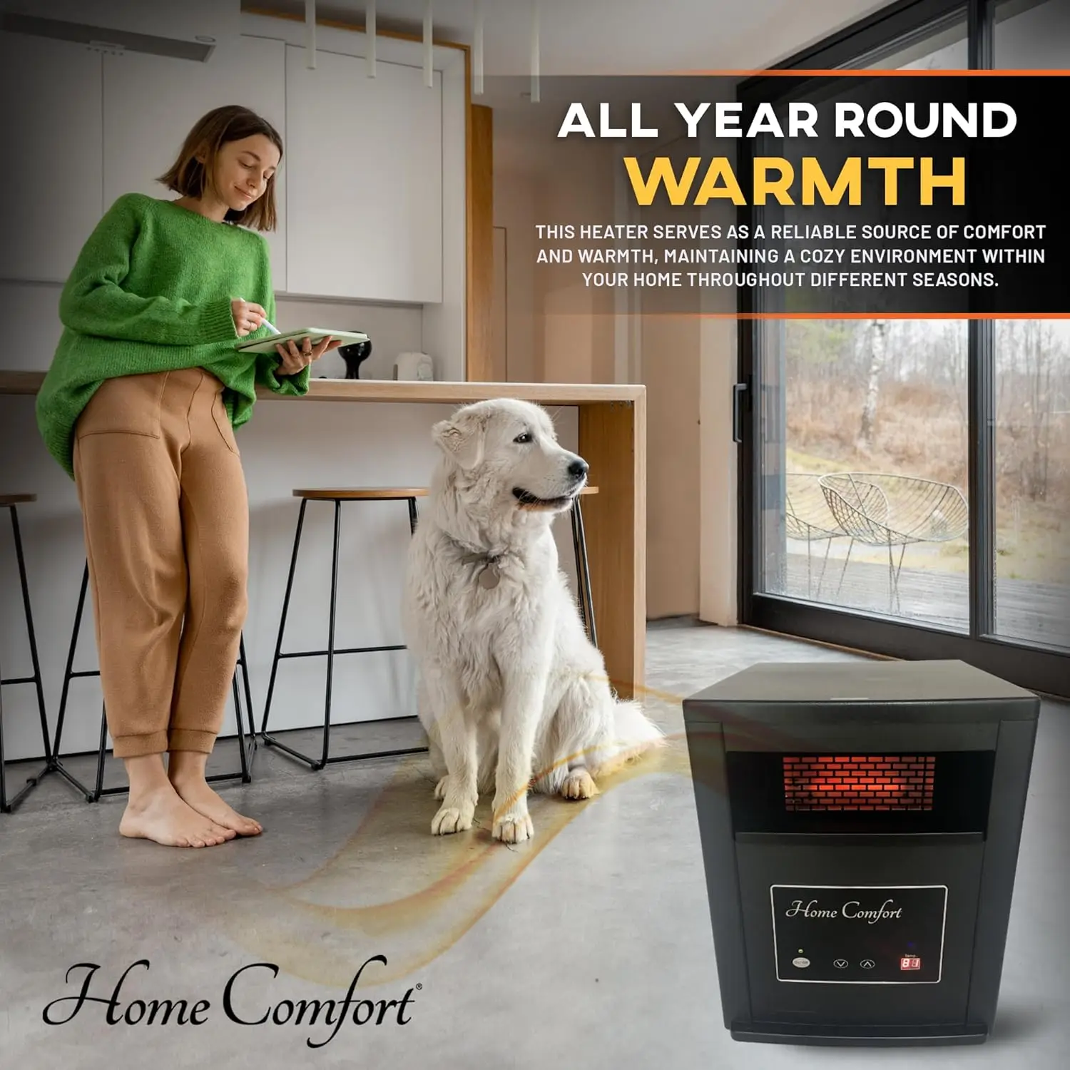 1500w Infrared Heater-Energy Efficient Space Heater for Year-Round Indoor Warmth, With Thermostat and Remote Control, Portable